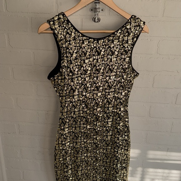 Guess dress Black Gold Sequin Vienna leopard dress lined small NeW party - Picture 2 of 7